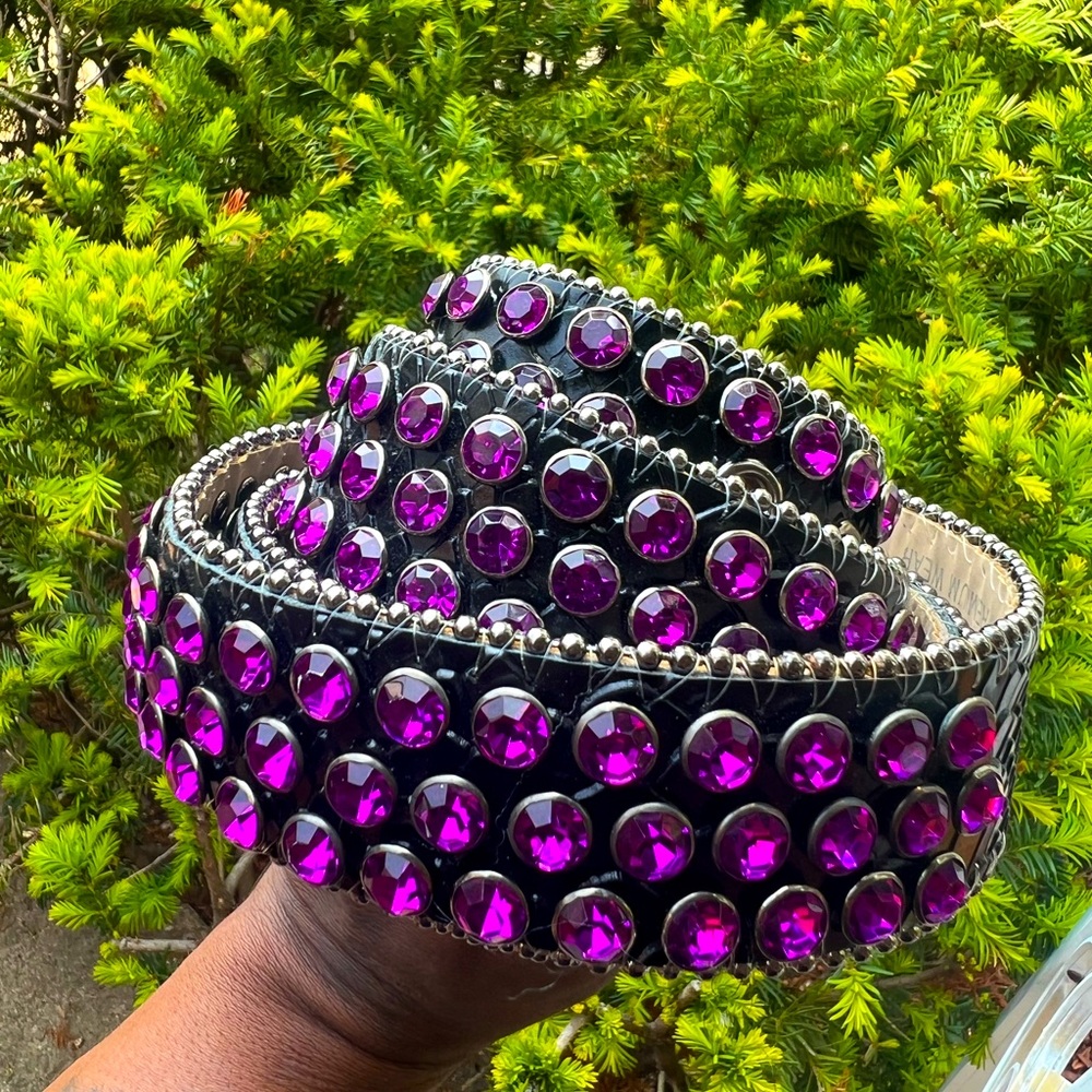 B.B Simon Black Strap with Purple Swarovski Crystals Belt